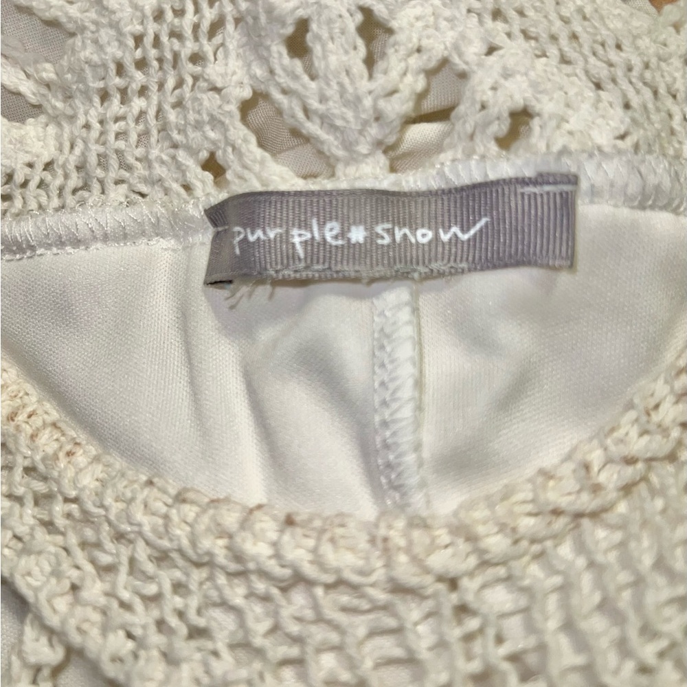 Purple Snow Ivory Crochet Cut Out Detail Flowing Layered Dress - Picture 8 of 9
